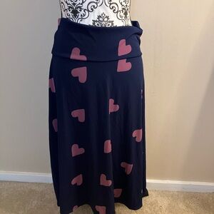 LulaRoe Azure Navy Blue Skirt with Pink Heart Pattern
